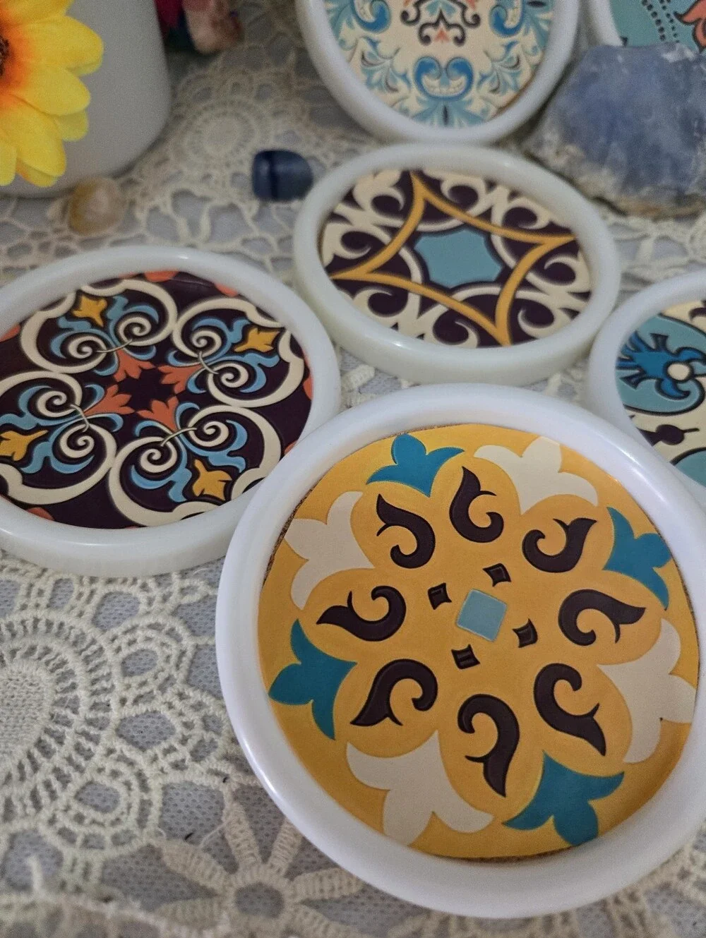 4/$15 Handmade Boho Maximalist Coaster Set of 6 | Colorful Eclectic Home